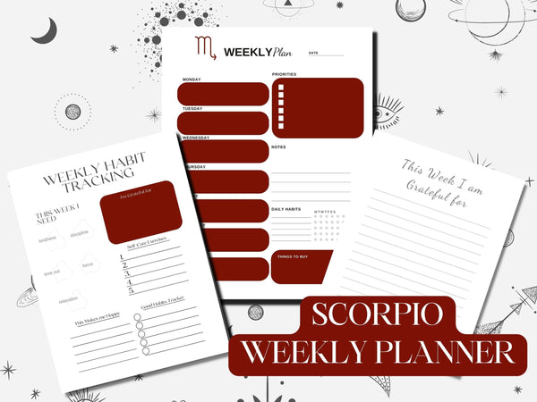 Scorpio Weekly Planner 2023 Printable, Custom Personalised Zodiac Journal, Constellation Stars Zodiac, Zodiac Gifts Birthday