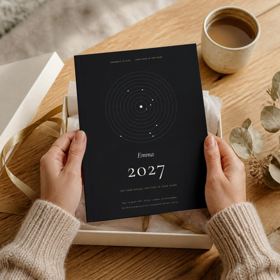 The 2027 Birth Chart Reading printed and given as a gift, lifted out of a gift box