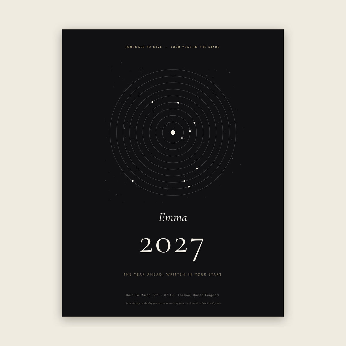 Personalised 2027 Year Ahead reading cover with the sky on the day they were born