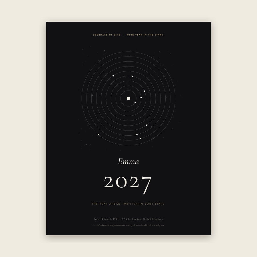 Personalised 2027 Year Ahead reading cover with the sky on the day they were born