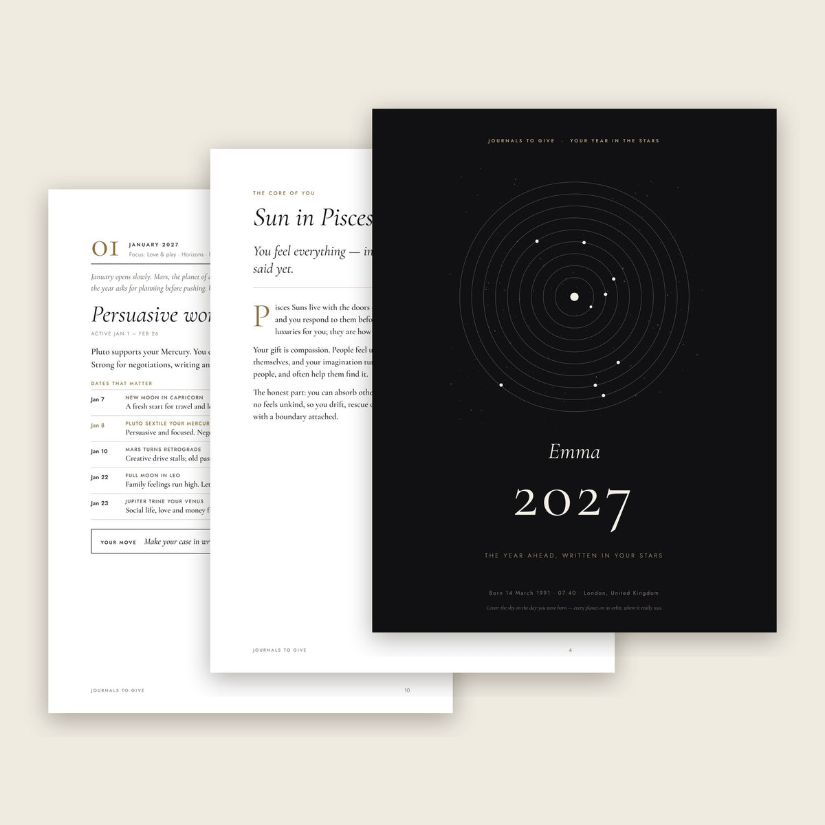Inside pages: Sun sign and a month-by-month page
