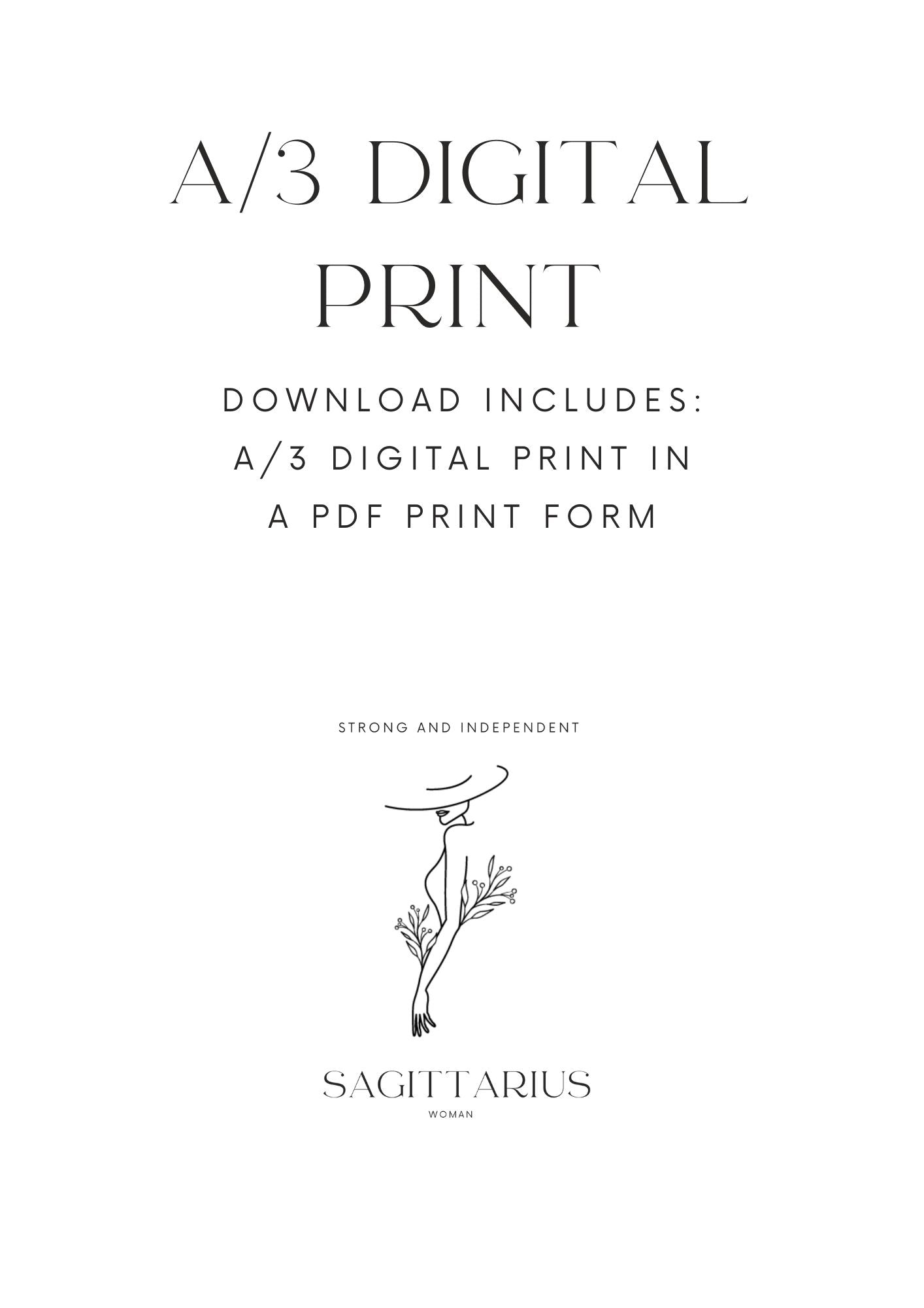 Sagittarius Woman, A/3 Sagittarius Digital Printable